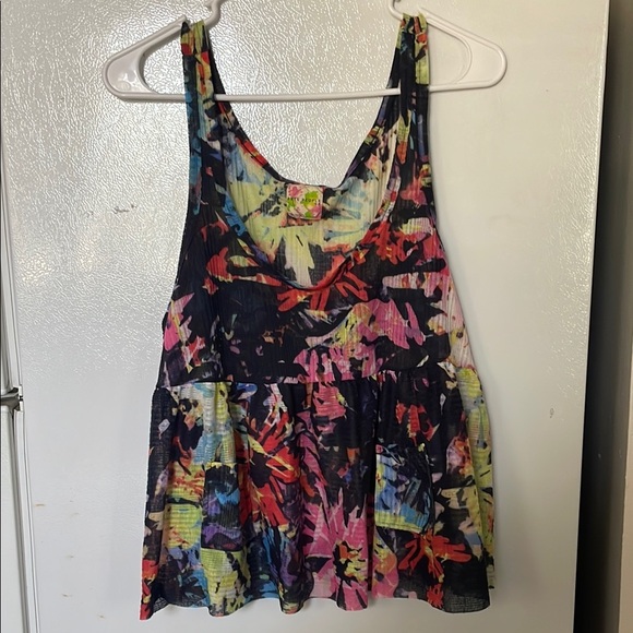 Free People Pink/Yellow Tiered Sleeveless Tank Top Small Oversized - Picture 1 of 7